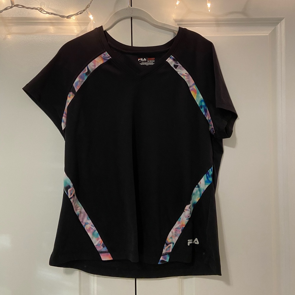 Fila Sport Black tee w/ rainbow detail along side